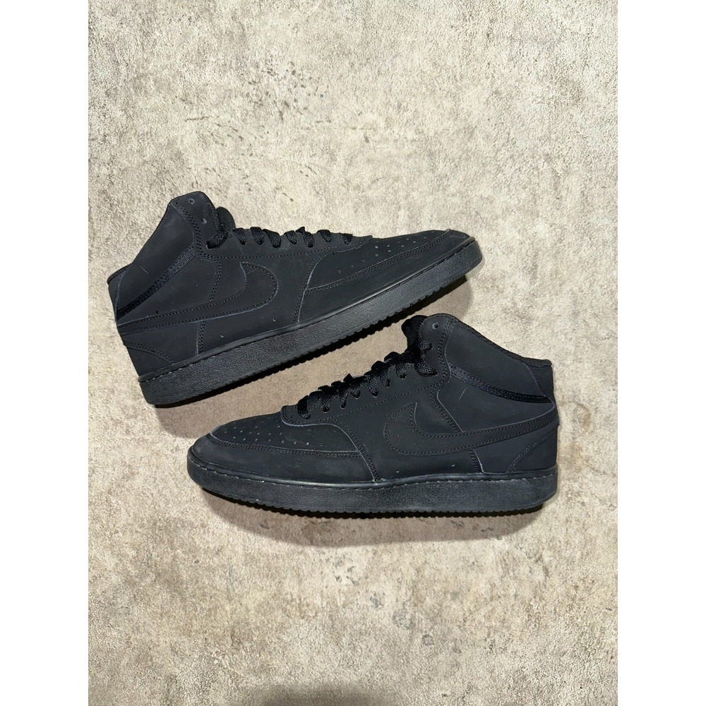 Nike Court Vision Sneakers Mens 11.5 Triple Black Swoosh Mid Top Casual Lace‎ Up